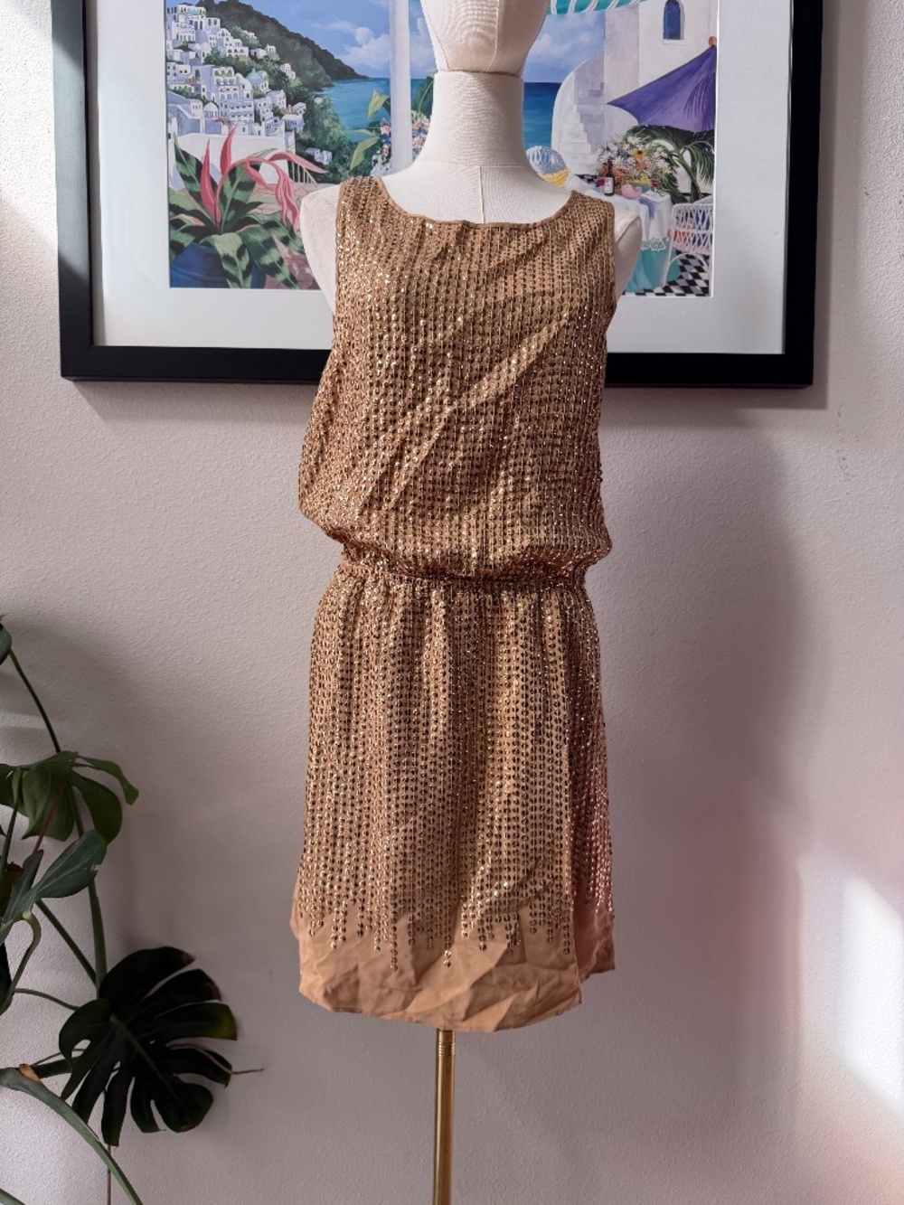 Calypso St. Barth Silk Sequin Gold Mini Dress Y2K STUNNING SUMMER GODDESS Sz S